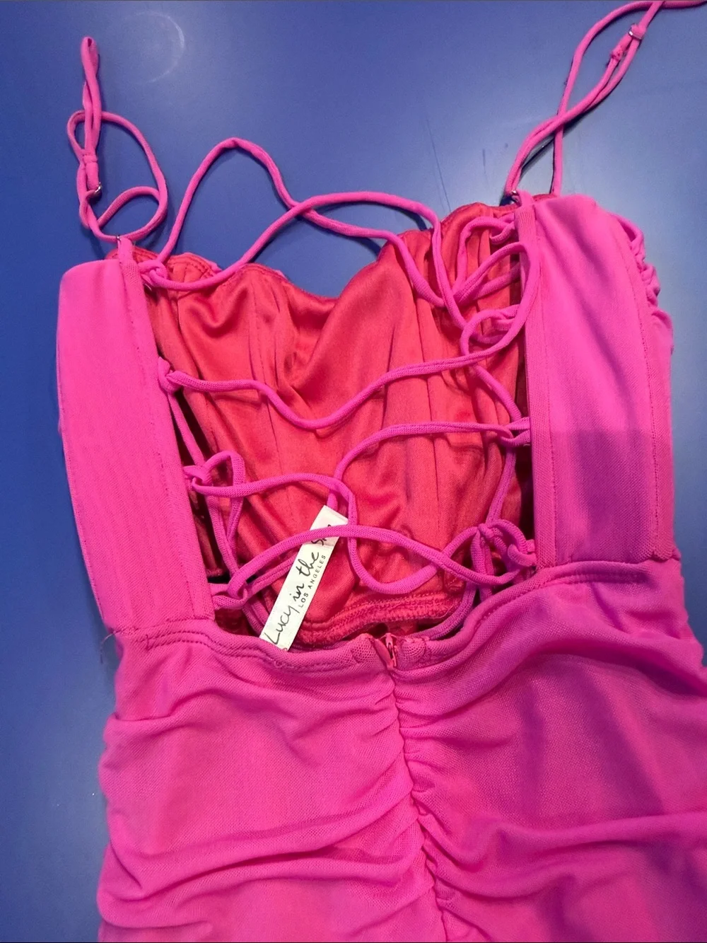 Lucy in the Sky Hot Pink Ruched Bodycon Prom Dress